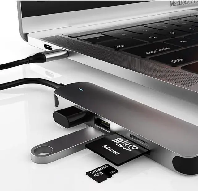 Alt view image 3 of 8 - ESTONE USB C Hub Multiport Adapter - 5 in 1 Portable Space Aluminum Dongle with 4K HDMI Output, USB 3.0/2.0 Ports, SD/Micro SD Card Reader Compatible for MacBook Pro, XPS More Type C Devices