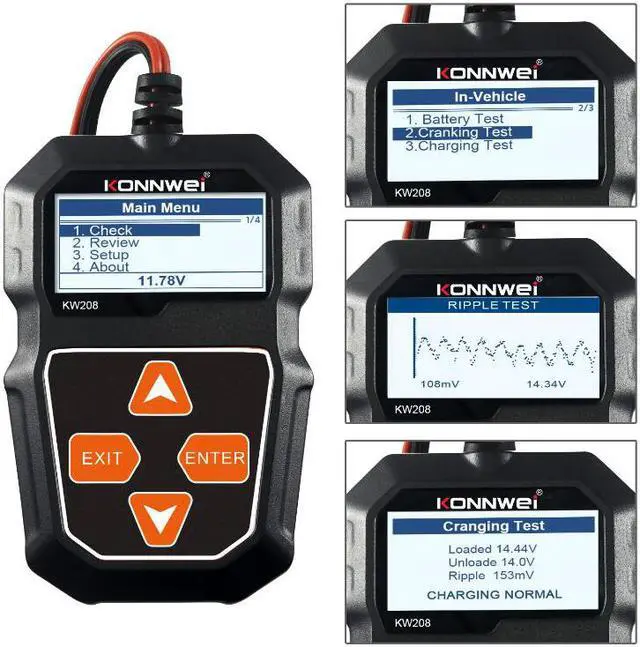 Main image of KW208 12V Car Battery Tester, Auto Battery Load Analyzer with LCD Display - Test Battery Life Percentage,Voltage, Resistance and CCA Value Auto Batteries Analyzer for Cars, Motorcycles, Marine, SUV