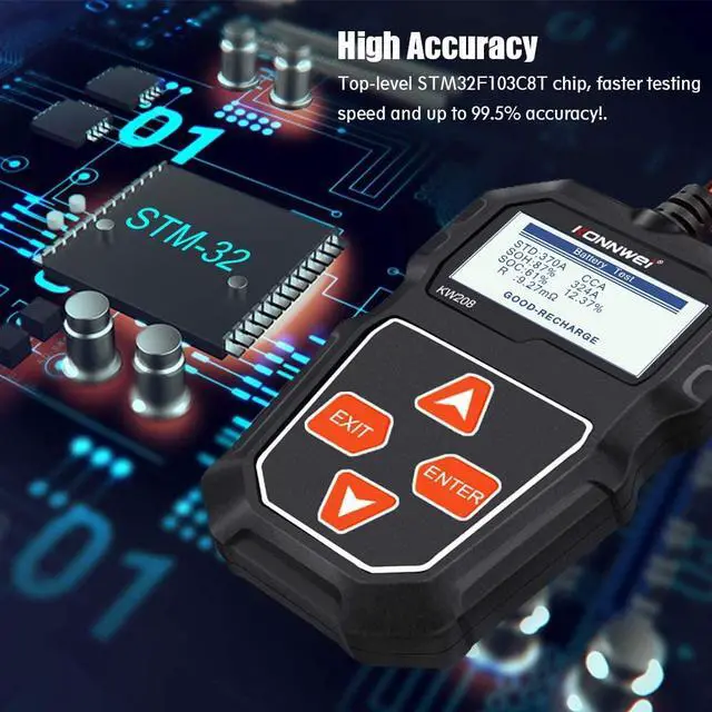 Alt view image 6 of 7 - KW208 12V Car Battery Tester, Auto Battery Load Analyzer with LCD Display - Test Battery Life Percentage,Voltage, Resistance and CCA Value Auto Batteries Analyzer for Cars, Motorcycles, Marine, SUV