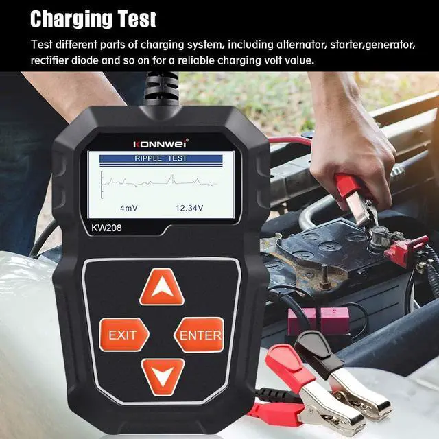 Alt view image 5 of 7 - KW208 12V Car Battery Tester, Auto Battery Load Analyzer with LCD Display - Test Battery Life Percentage,Voltage, Resistance and CCA Value Auto Batteries Analyzer for Cars, Motorcycles, Marine, SUV