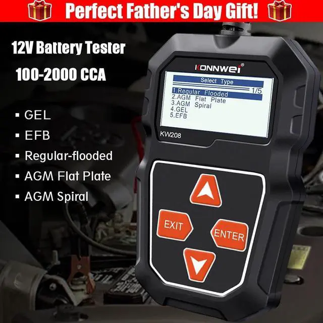 Alt view image 2 of 7 - KW208 12V Car Battery Tester, Auto Battery Load Analyzer with LCD Display - Test Battery Life Percentage,Voltage, Resistance and CCA Value Auto Batteries Analyzer for Cars, Motorcycles, Marine, SUV