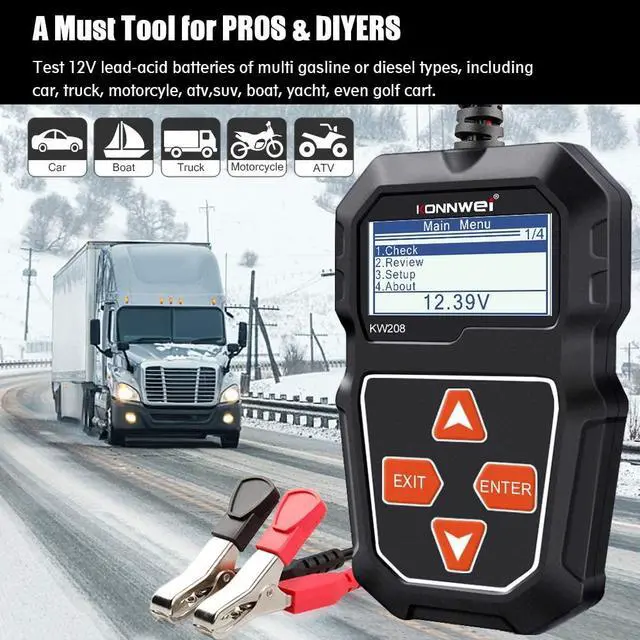 Alt view image 7 of 7 - KW208 12V Car Battery Tester, Auto Battery Load Analyzer with LCD Display - Test Battery Life Percentage,Voltage, Resistance and CCA Value Auto Batteries Analyzer for Cars, Motorcycles, Marine, SUV