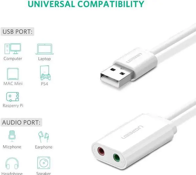 Alt view image 4 of 7 - ESTONE USB Audio Adapter External Stereo Sound Card with 3.5mm Headphone and Microphone Jack for Windows Mac Linux PC Laptops Desktops PS5 White