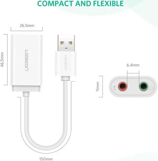Alt view image 2 of 8 - ESTONE USB Audio Adapter External Stereo Sound Card with 3.5mm Headphone and Microphone Jack for Windows Mac Linux PC Laptops Desktops PS5, White