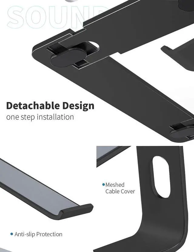 Alt view image 3 of 7 - ESTONE Laptop Stand, Ergonomic Aluminum Laptop Mount Computer Stand, Detachable Laptop Riser,Notebook Holder Stand Compatible with MacBook Pro/Air HP Lenovo Samsung Huawei ,All 10-16" Laptops(Black)
