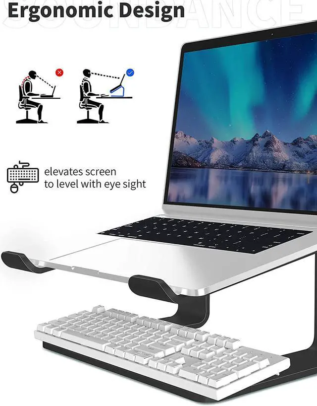 Alt view image 4 of 7 - ESTONE Laptop Stand, Ergonomic Aluminum Laptop Mount Computer Stand, Detachable Laptop Riser,Notebook Holder Stand Compatible with MacBook Pro/Air HP Lenovo Samsung Huawei ,All 10-16" Laptops(Black)