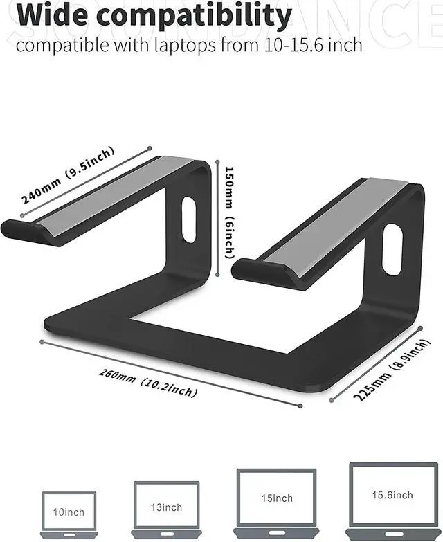 Alt view image 2 of 7 - Laptop Stand, Ergonomic Adjustable Notebook Stand, Aluminum Portable Computer Riser with Foldable Desktop Laptop Holder Compatible with MacBook Air Pro, All 10 to 16 Inch Laptops(Black)