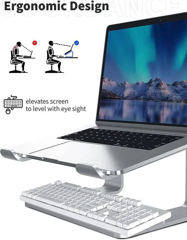 Alt view image 5 of 7 - ESTONE Laptop Stand for Desk, Adjustable Laptop Stand for Desk, Laptop Riser for MacBook Pro and Air 13 15 16 inch, Laptop Stands Adjustable, Ergonomic Computer Stand, Notebook Stand Patented (Silver)