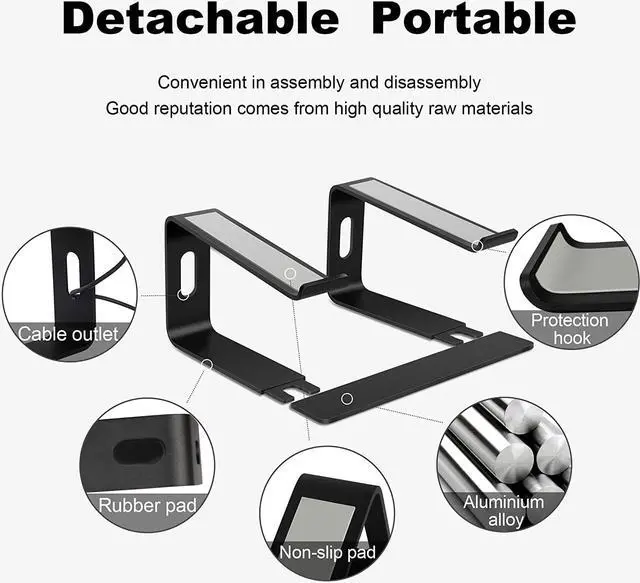 Alt view image 3 of 7 - ESTONE Laptop Stand, Ergonomic Aluminum Laptop Mount Computer Stand for Desk, Detachable Laptop Riser Notebook Stand Compatible with MacBook Air Pro, Dell XPS, More 10-16" Laptops - Black