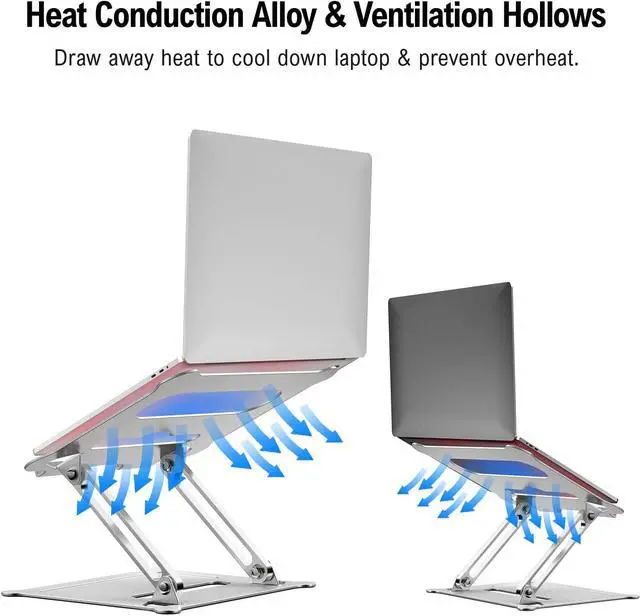 Alt view image 5 of 8 - Laptop Stand for desk, Foldable Laptop Riser Notebook Holder Stand Ergonomic Aluminum Laptop Mount Computer Stand, Compatible with MacBook Air Pro, Dell XPS, Lenovo More 10-17" Laptops, Z19-Silver