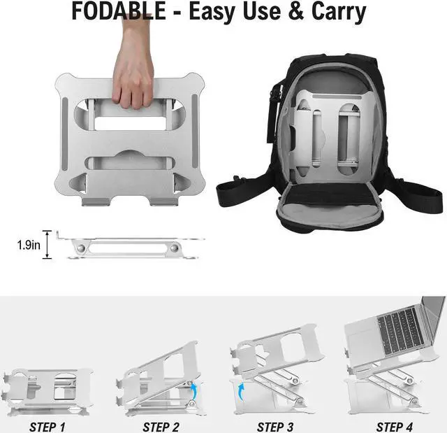 Alt view image 4 of 8 - Laptop Stand for desk, Foldable Laptop Riser Notebook Holder Stand Ergonomic Aluminum Laptop Mount Computer Stand, Compatible with MacBook Air Pro, Dell XPS, Lenovo More 10-17" Laptops, Z19-Silver