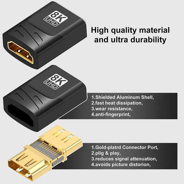 Alt view image 3 of 7 - 8K HDMI Coupler (2-Pack), HDMI 2.1 Female to Female Adapter, HDMI Female Connector 48 Gbps HDMI Extender Support 8K@60Hz, 4K@144Hz 1080p