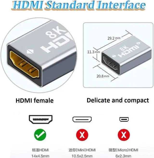 Alt view image 4 of 8 - 2-Pack HDMI 2.1 Adapter Aluminum Alloy Female to Female Converter Extender 8K 60Hz HD HDMI-Compatible Extension for HDTV Loptop TV Box HDMI Extender