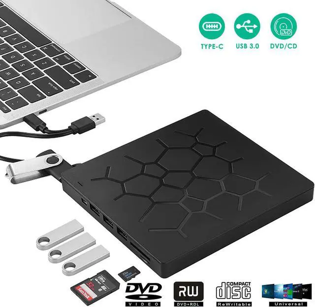 Main image of Multifunct External CD Drive USB 3.0/Type-C Portable CD/DVD+/-RW Burner Player Writer with 4 USB Ports and 2 SD Card Slots Compatible with Windows XP/7/8/10, MacOS, Linux for MacBook, Laptop, Desktop