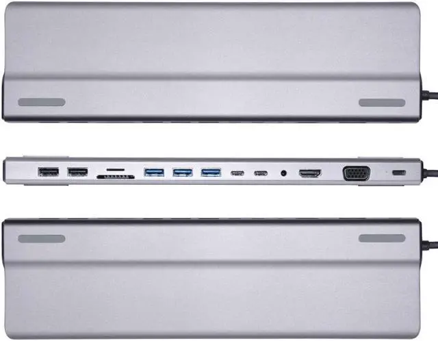 Alt view image 2 of 7 - Docking Station Multiport Adapter - 14 in 1 Portable Space Aluminum Dongle with Ethernet, 4K HDMI, 1080P VGA, 3 USB 3.0,2 USB 2.0,2 USB-C, 2 SD/TF Card Reader,87W Pd Charging,3.5 Jack hole