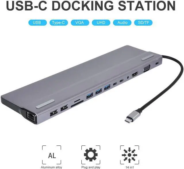 Main image of USB C Hub, 14 In 1 USB C to HDMI Adapter with Ethernet, 4K HDMI, 1080P VGA, 3 USB 3.0,2 USB 2.0,2 USB-C, 2 SD/TF Card Reader,87W Pd Charging,3.5mm Jack hole Compatible for MacBook Pro, Chromebook