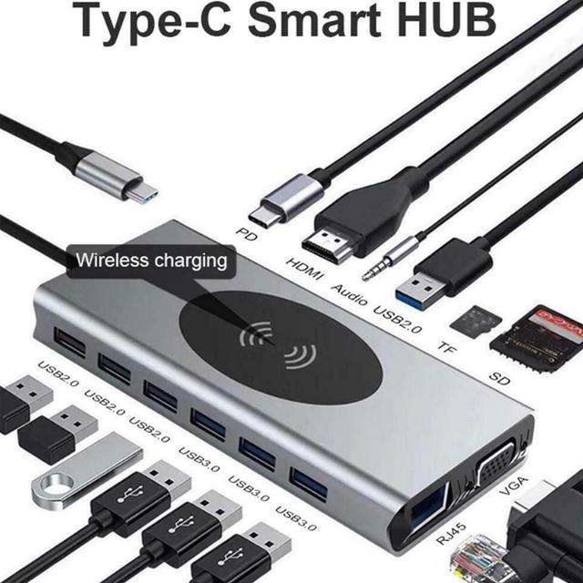 USB C Hub Type C Multiport Adapter for MacBook Pro/Air, 10 in 1 Mac Dongle  with HDMI, Ethernet, VGA, PD Port, 3 USB 3.0, SD/TF Card Reader and