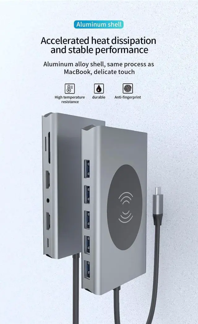 Alt view image 4 of 8 - USB C Hub, 14 in 1 USB C to HDMI Adapter with Ethernet, 4K HDMI, 1080P VGA, 5 USB 3.0,Wireless Charging, SD/TF Card Reader,100W Pd Charging,3.5mm Jack hole  Compatible for MacBook Pro