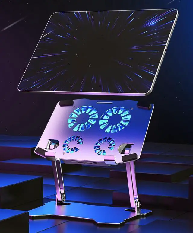 Main image of Tablet Stand with 4 High-speed Fan, Tablet Riser Notebook Holder Stand Ergonomic Adjustable Aluminum Tablet Mount Computer Stand, Compatible with MacBook Pro, Dell XPS, Lenovo More 9.7 12.9" Tablets