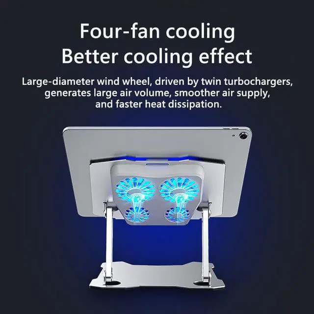 Alt view image 3 of 8 - Tablet Stand with 4 High-speed Fan, Tablet Riser Notebook Holder Stand Ergonomic Adjustable Aluminum Tablet Mount Computer Stand, Compatible with MacBook Pro, Dell XPS, Lenovo More 9.7 12.9" Tablets