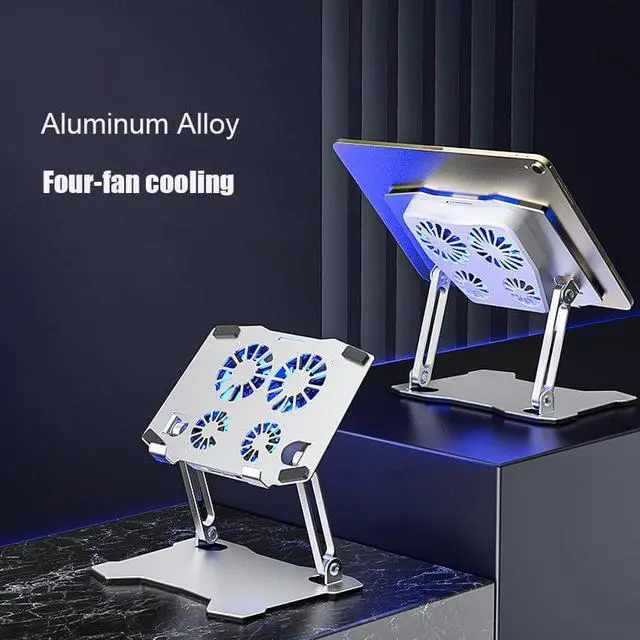 Alt view image 2 of 8 - Tablet Stand with 4 High-speed Fan, Tablet Riser Notebook Holder Stand Ergonomic Adjustable Aluminum Tablet Mount Computer Stand, Compatible with MacBook Pro, Dell XPS, Lenovo More 9.7 12.9" Tablets