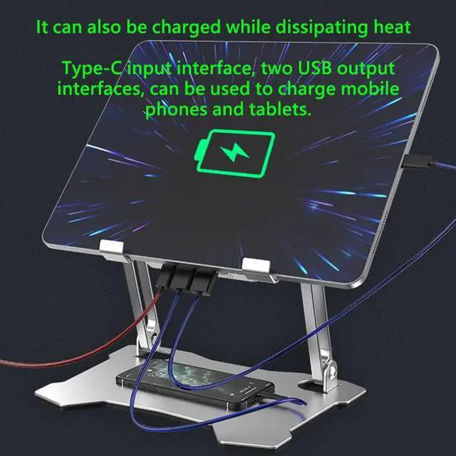Alt view image 6 of 8 - Tablet Stand with 4 High-speed Fan, Tablet Riser Notebook Holder Stand Ergonomic Adjustable Aluminum Tablet Mount Computer Stand, Compatible with MacBook Pro, Dell XPS, Lenovo More 9.7 12.9" Tablets
