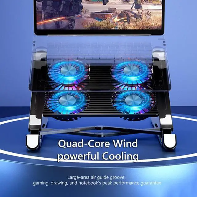 Alt view image 6 of 7 - Foldable Laptop Tablet Stand with 4 High-speed Fan, Ergonomic Adjustable Notebook Stand, Tablet Mount Compatible with Air, Pro, Dell, HP, Lenovo Macbook Pro 11-17.3" Tablet or Laptop Notebook