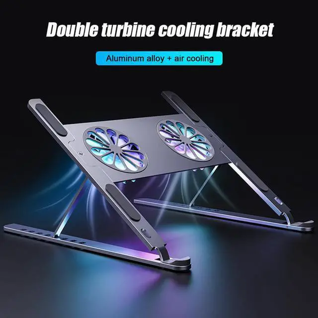Main image of Laptop Tablet Stand Mount Portable - Foldable Height Adjustable Ergonomic Notebook Stand Holder with Dual High-speed Fan, Compatible with 11-17.3" MacBook Air Pro, Dell XPS, HP Laptop Tablets