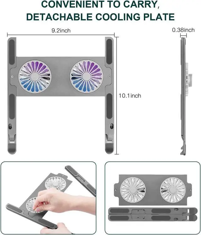 Alt view image 3 of 8 - Laptop Tablet Stand Mount Portable - Foldable Height Adjustable Ergonomic Notebook Stand Holder with Dual High-speed Fan, Compatible with 11-17.3" MacBook Air Pro, Dell XPS, HP Laptop Tablets