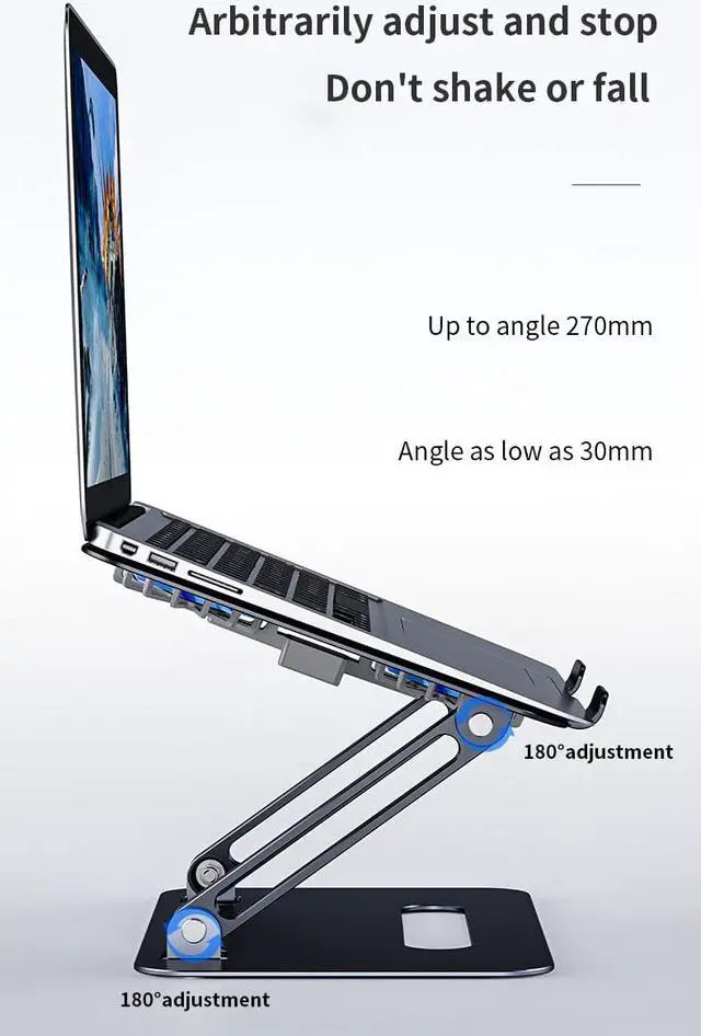 Alt view image 3 of 8 - Laptop Tablet Stand with Dual High-speed Fan, Aluminum Laptop Tablet Riser Notebook Holder Stand Ergonomic Adjustable Foldable Laptop Tablet Mount Compatible with 11-17.3 inch MacBook Pro, Dell