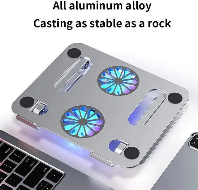 Alt view image 2 of 8 - Foldable Laptop Tablet Stand with Dual High-speed Fan,Aluminum Ergonomic Adjustable Notebook Stand, Tablet Mount Compatible with Macbook Air, Pro, Dell, HP, Lenovo 11-17.3" Tablet or Laptop Notebook
