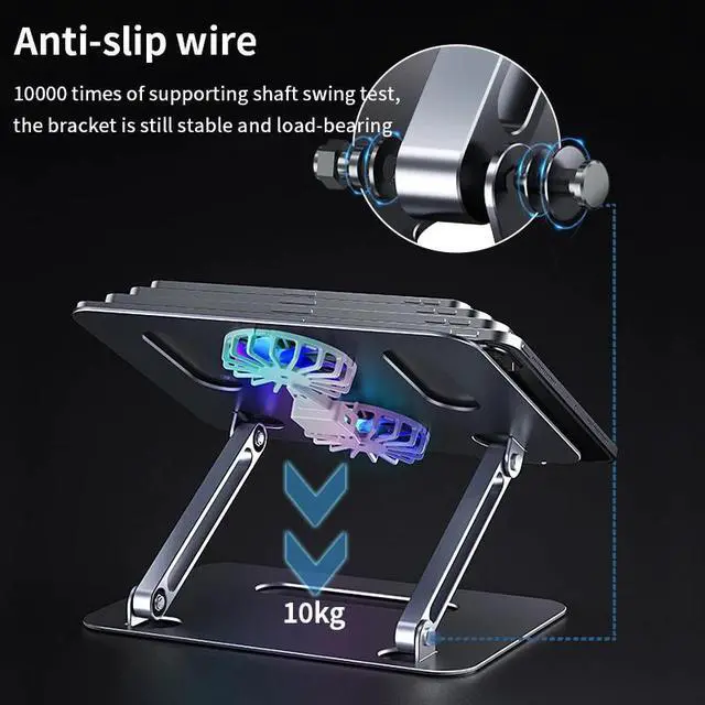 Alt view image 6 of 8 - Foldable Laptop Tablet Stand with Dual High-speed Fan,Aluminum Ergonomic Adjustable Notebook Stand, Tablet Mount Compatible with Macbook Air, Pro, Dell, HP, Lenovo 11-17.3" Tablet or Laptop Notebook