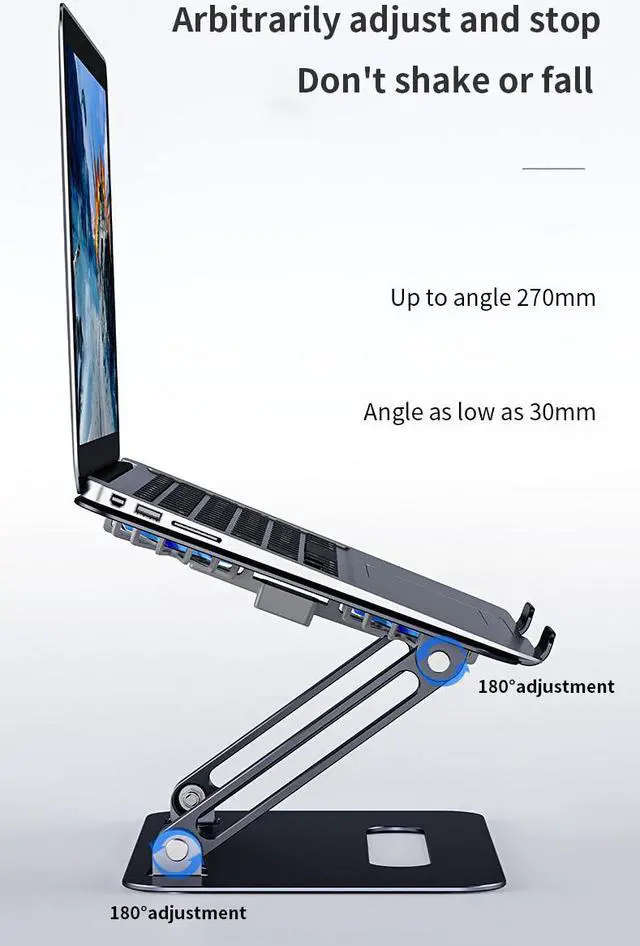 Alt view image 3 of 8 - Foldable Laptop Tablet Stand with Dual High-speed Fan,Aluminum Ergonomic Adjustable Notebook Stand, Tablet Mount Compatible with Macbook Air, Pro, Dell, HP, Lenovo 11-17.3" Tablet or Laptop Notebook