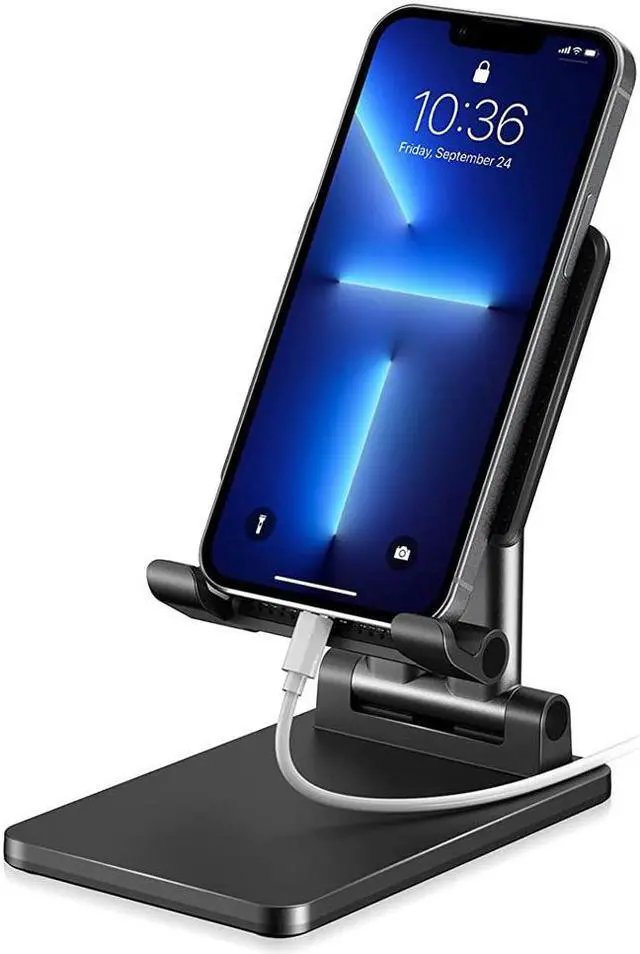 Main image of Cell Phone Stand, Angle Height Adjustable Cell Phone Holder with Silicon Pad for Desk Fully Forldable Mobile Phone Holder Compatible with 4-12.9'' iPhone 13,iPad,Tablet, Kindle, Samsung, and More
