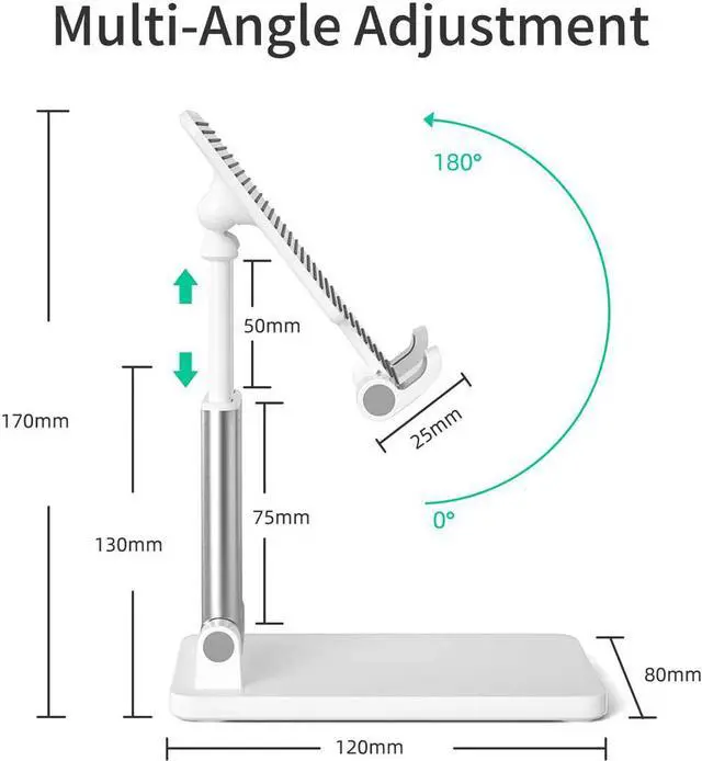 Alt view image 2 of 7 - Adjustable Cell Phone Stand for Desk, Desktop Phone Holder with Bigger Body and Longer Arm, Supper Stability, Compatible with All Mobile Phones,iPhone,iPad,Tablet(4-13in)-White
