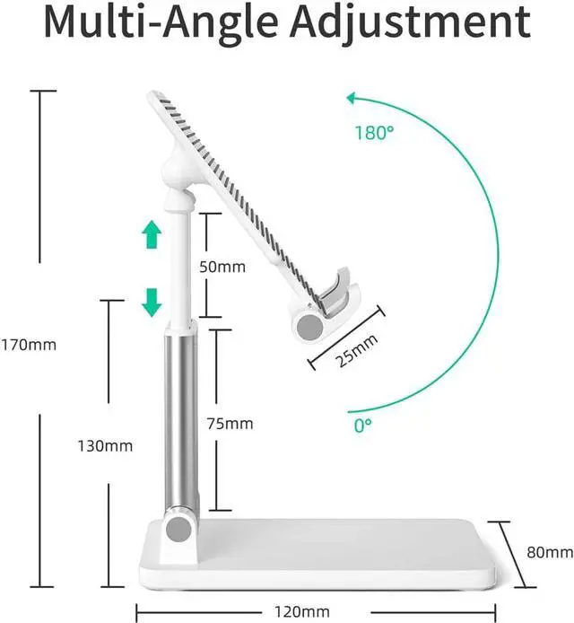Alt view image 2 of 8 - Cell Phone Stand, Adjustable Cell Phone Holder with Silicon Pad for Desk Fully Forldable Mobile Phone Holder Compatible with 4-12.9'' iPhone 13,iPad,Tablet, Kindle, Samsung, and More, White