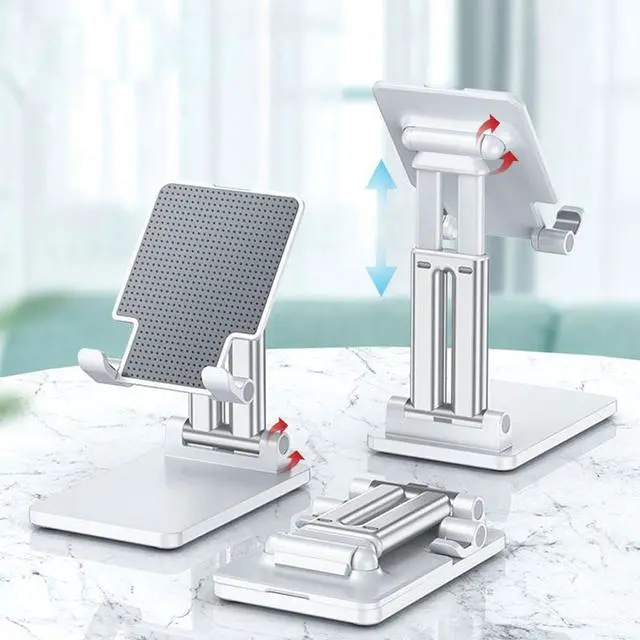 Main image of Cell Phone Stand, Adjustable Cell Phone Holder with Silicon Pad for Desk Fully Forldable Mobile Phone Holder Compatible with 4-12.9'' iPhone 13,iPad,Tablet, Kindle, Samsung, and More, White