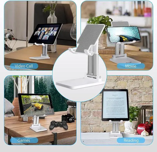 Alt view image 3 of 8 - Cell Phone Stand, Adjustable Cell Phone Holder with Silicon Pad for Desk Fully Forldable Mobile Phone Holder Compatible with 4-12.9'' iPhone 13,iPad,Tablet, Kindle, Samsung, and More, White