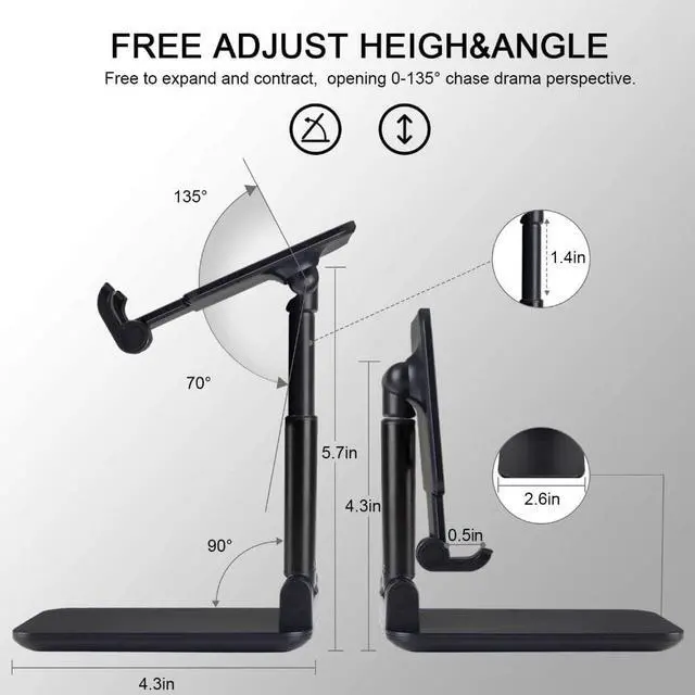 Alt view image 3 of 7 - Upgraded T9 Adjustable Phone Stand Holder for Desktop,T9 Friendly Phone Holder Stand, Taller iPhone Stand Compatible with All Mobile Phone, iPhone, iPad, Tablet 4-12.9Inches Desk Accessories, Black