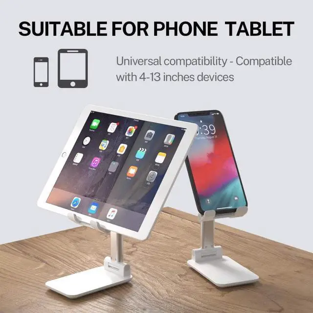 Alt view image 5 of 7 - Desktop Cell Phone Stand, Angle Height Adjustable Phone Holder Stand,Upgraded T9 Foldable Portable Phone Charger Stand Holder for 4-12.9Inches iPhone 13,iPad,Tablet, Kindle, Samsung, and More, White