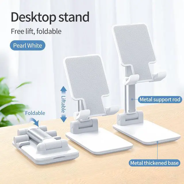 Main image of Upgraded T9 Foldable Phone Stand for Desk, AdjustableHeight Angle iPad Cell Phone Stand Desktop Extend Stable Phone Holder Compatible with 4-12.9inch iPhone Smartphone/iPad/Kindle/Tablet, White
