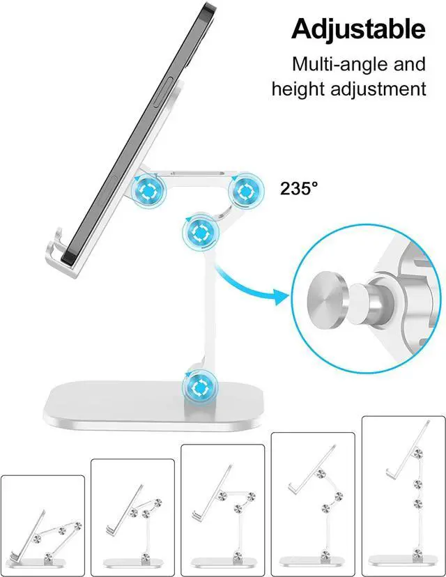 Alt view image 2 of 7 - Upgraded Adjustable Phone Stand Holder for Desktop,PH2 Friendly Phone Holder Stand, Taller iPhone Stand Compatible with All 4-12.9" Smartphones, Kindle, Tablets and E-readers, White