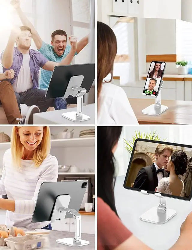 Alt view image 6 of 7 - Upgraded Adjustable Phone Stand Holder for Desktop,PH2 Friendly Phone Holder Stand, Taller iPhone Stand Compatible with All 4-12.9" Smartphones, Kindle, Tablets and E-readers, White
