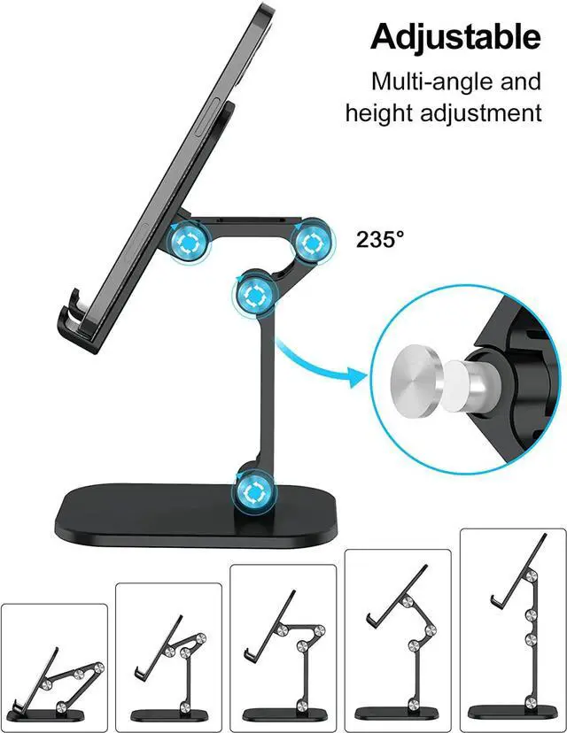 Alt view image 2 of 7 - Upgraded Cell Phone Stand, Adjustable Desk Phone Stand, Friendly Cell Phone Holder Desk Phone Stand, Compatible with All 4-12.9" Smartphones, tablets and e-readers, and More, Black
