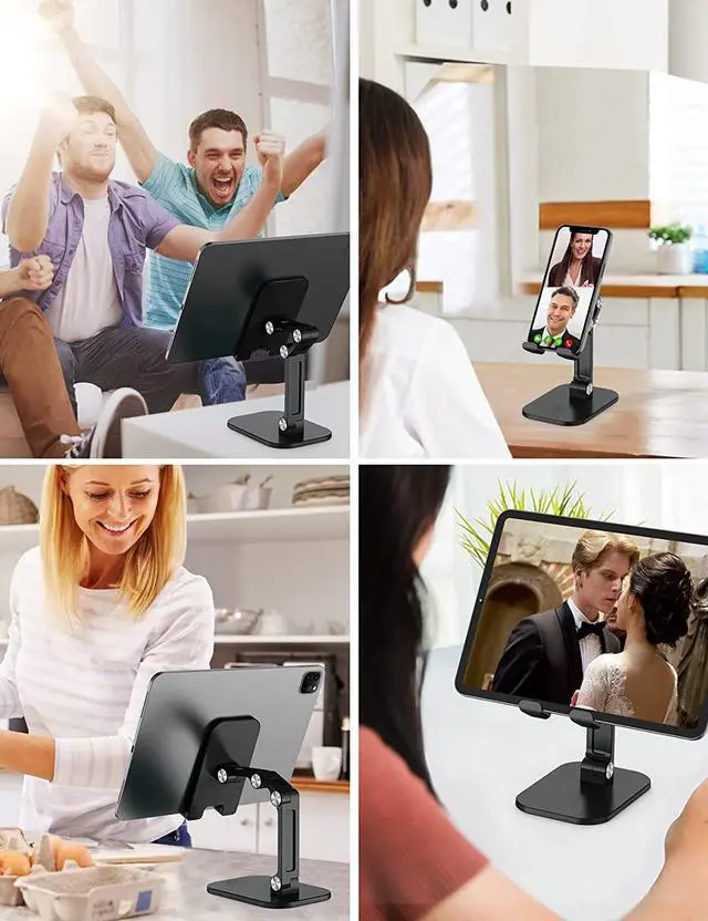 Alt view image 6 of 7 - Upgraded Cell Phone Stand, Adjustable Desk Phone Stand, Friendly Cell Phone Holder Desk Phone Stand, Compatible with All 4-12.9" Smartphones, tablets and e-readers, and More, Black