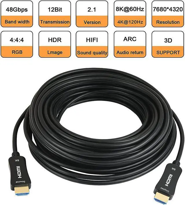 Alt view image 2 of 7 - 8K Optic Fiber HDMI 2.1 Cable 30FT, UHD HDR 8K 48Gbps,8K@60Hz 4K@120Hz Dynamic HDR 10, eARC,HDCP2.2, 4:4:4 Compatible with PS4,TV Box,Projector.8K TV.Etc