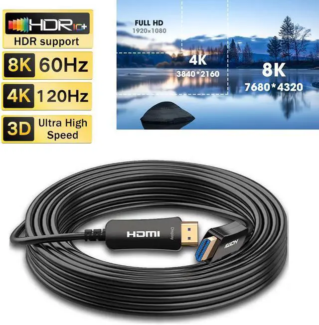 Main image of 8K Fiber HDMI Cable 100ft, HDMI 2.1 Fiber Optic Cable Support 8K@60Hz, 4K@120Hz, 48Gbps, eARC Compatible with PS5, Xbox,RTX 3080 3090, Roku,Optic Fiber HDMI 2.1 Cable - Black