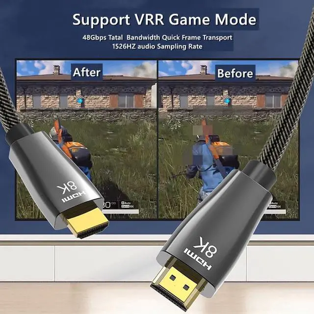 Alt view image 7 of 7 - 8K HDMI Cable 2.1 3.3FT, Slim 48Gbps High Speed HDMI Braided Cord-4K@120Hz 144Hz 8K@60Hz, HDCP 2.2&2.3, Dynamic HDR,eARC,DTS:X,RTX 3090,Dolby Compatible with PS5/PS4/X-Box/Roku TV/HDTV/Blu-ray/LG