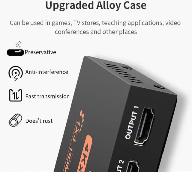 Alt view image 4 of 7 - 1 x 4 HDMI-compatible Splitter Converter, ESTONE 1 In 4 Out HD 1.4 Splitter Amplifier HDCP 4K/1080P Dual Display for HDTV DVD PS3 Xbox