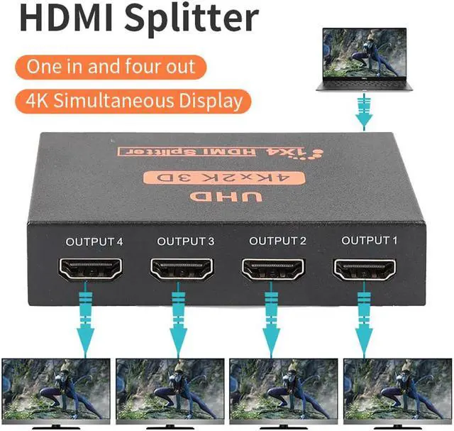 Alt view image 5 of 7 - 1 x 4 HDMI-compatible Splitter Converter, ESTONE 1 In 4 Out HD 1.4 Splitter Amplifier HDCP 4K/1080P Dual Display for HDTV DVD PS3 Xbox